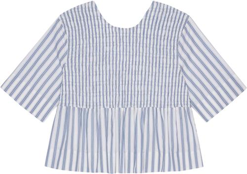 Se Ganni Stripe Cotton Open Back Smock Blous Kvinde Egret Kortærmede Bluser Str 36 - hos Magasin ved Magasin