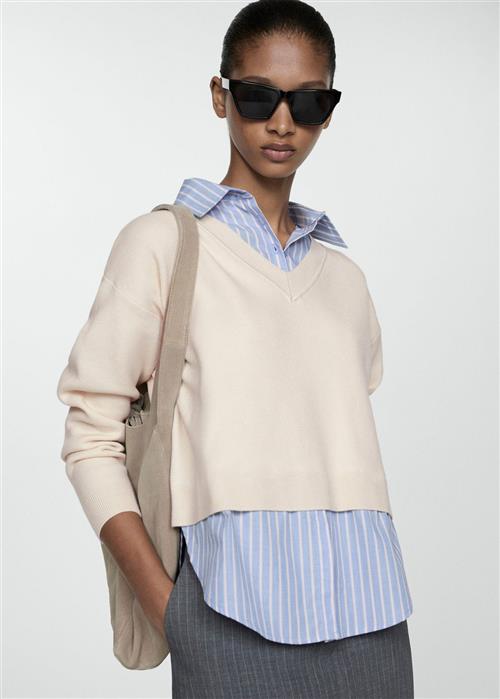 Se MANGO Combined Shirt Sweater Kvinde Light Beige Sweaters Str M - hos Magasin ved Magasin