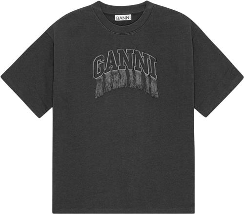 Se Ganni Heavy Cotton Drop Shoulder Fringe T Kvinde Phantom Kortærmede T-shirts Str XL - hos Magasin ved Magasin