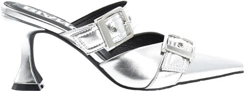 Se Bianco Biaglam Mule Double Buckle Metallic PU Kvinde Silver Højhælede Sandaler Str 39 - hos Magasin ved Magasin