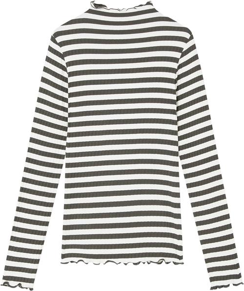 Se Mads Nørgaard - Copenhagen 5x5 Stripe Trutte Tee LS Kvinde Grøn Og Hvid Med Striber Langærmede T-shirts Str M - hos Magasin ved Magasin