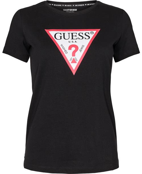 GUESS SS CN Original TEE Kvinde Jet Black A996 Kortærmede T-shirts Str XS - Bomuld hos Magasin