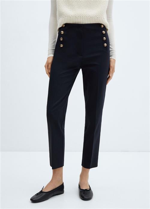 Se MANGO Cropped Button Trousers Kvinde Navy Bukser Med Smalle Ben Str 44 - hos Magasin ved Magasin