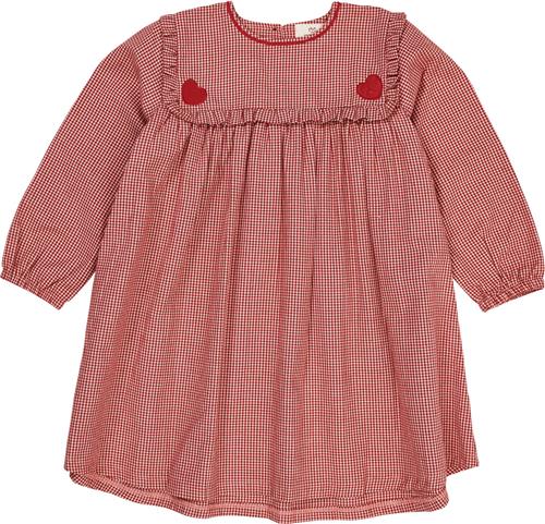 Copenhagen Colors Check Dress W. Heart EMB Str 122 - Red Check Combi Kjoler hos Magasin