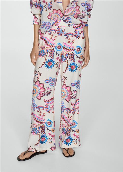 Se MANGO Floral Print Straight Trousers Kvinde Light Beige Bukser Med Lige Ben Str L - hos Magasin ved Magasin