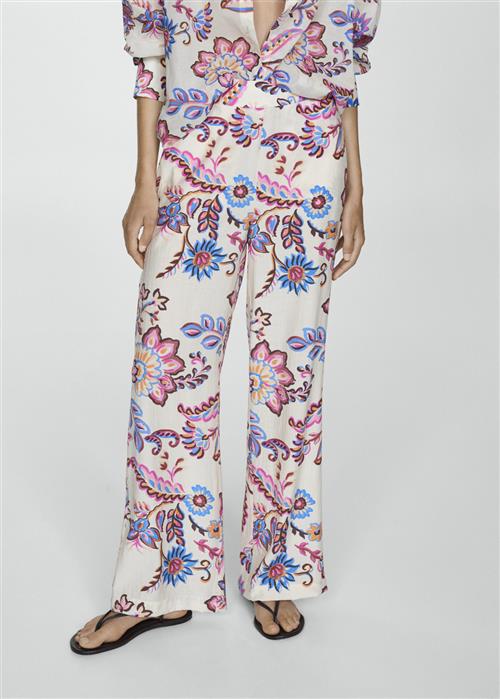 MANGO Floral Print Straight Trousers Kvinde Light Beige Bukser Med Lige Ben Str XL - hos Magasin