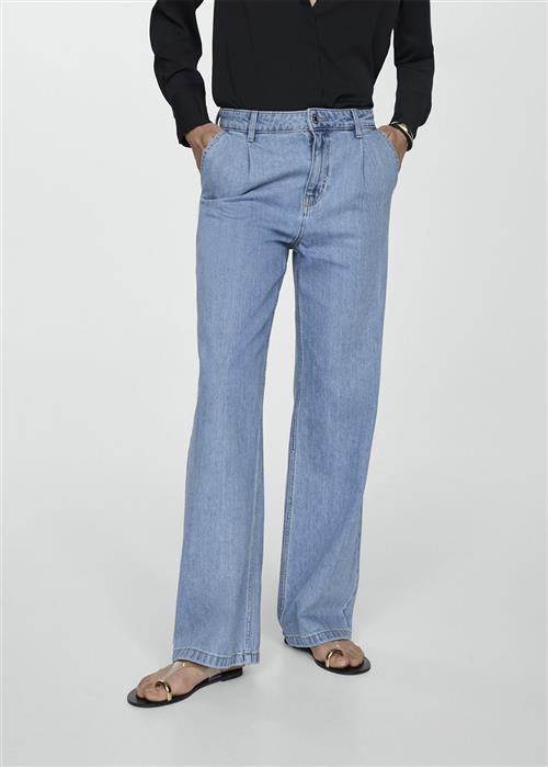 Se MANGO Straight Pleated Jeans Kvinde Open Blue Straight Jeans Str 38 - Denim hos Magasin ved Magasin