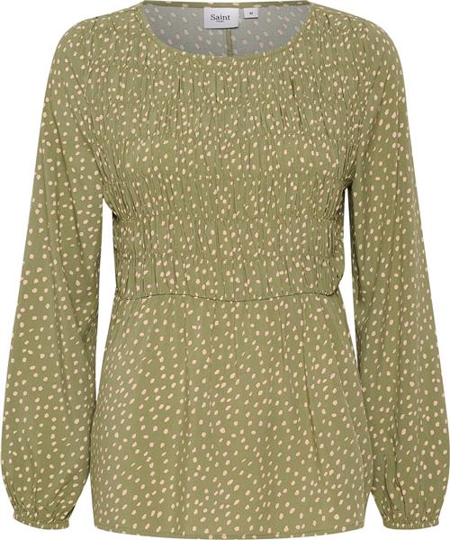 Se Saint Tropez Gislasz LS Blouse Kvinde Drea Loden Frost Dot Langærmede Bluser Regular Fit Str XS - hos Magasin ved Magasin