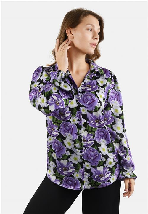 SisterS Point Ebbeysh47 Kvinde Purple Flower Langærmede Bluser Str M - hos Magasin