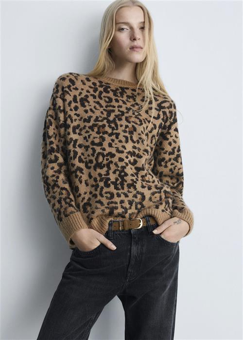 Se MANGO Leopard Jumper With Contrasting tri Kvinde Brown Sweaters Str M - hos Magasin ved Magasin