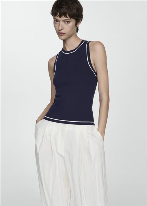 MANGO Knitted top With Contrasting Finish Kvinde Navy Tanktoppe Str XS - hos Magasin