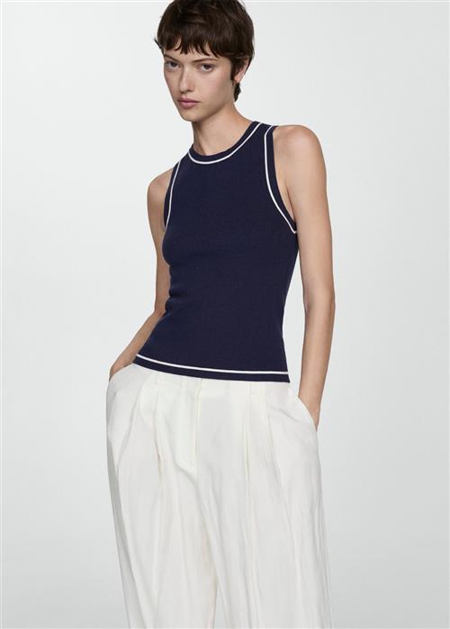 MANGO Knitted top With Contrasting Finish Kvinde Navy Tanktoppe Str XXS - hos Magasin