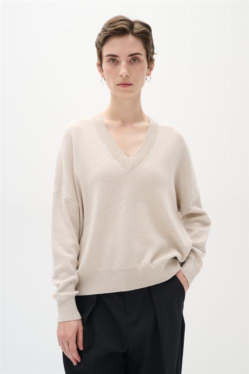 Se InWear Fosteriw Vneck Kvinde Simply Taupe Melange Sweaters Relaxed Fit Str S - hos Magasin ved Magasin