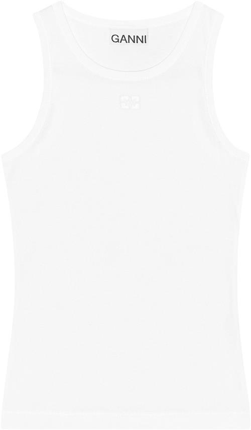 Ganni Soft Cotton Rib Tank Top Kvinde Bright White Tanktoppe Str L - hos Magasin