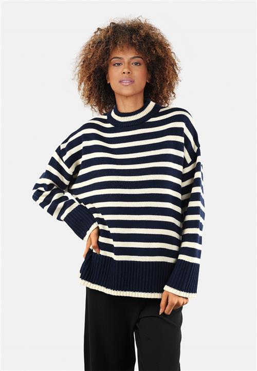 SisterS Point Mibaloose Kvinde Navy/cream Sweaters Str L - hos Magasin