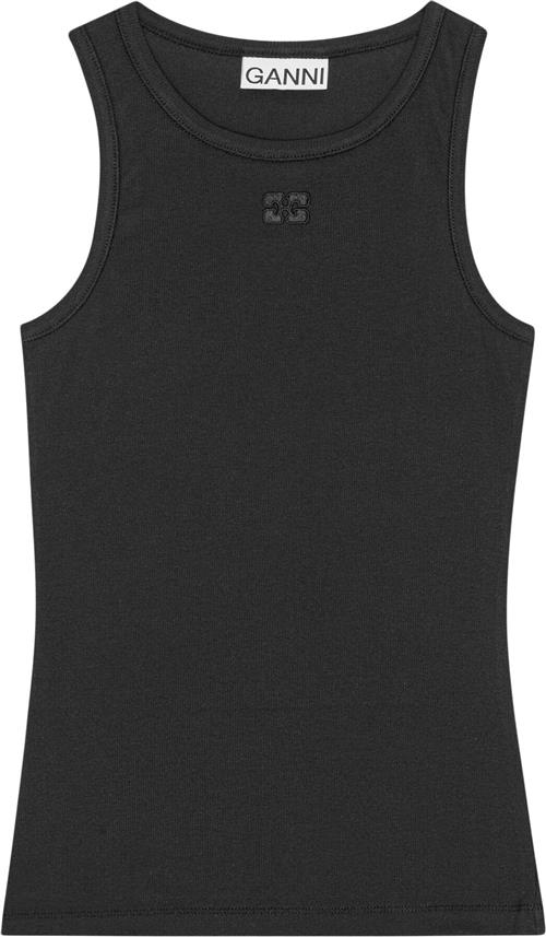 Ganni Soft Cotton Rib Tank Top Kvinde Black Tanktoppe Str XS - hos Magasin