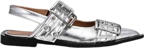 Ganni Feminine Buckle Ballerina Metallic Kvinde Silver Ballerinaer Str 41 - hos Magasin