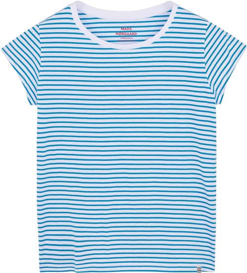 Mads Nørgaard - Copenhagen Organic Jersey Stripe Teasy Tee FAV Kvinde Brilliant White/mediterranian Kortærmede T-shirts Str S - hos Magasin