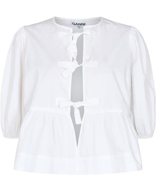 Ganni Cotton Poplin Peplum Blouse Kvinde Bright White Langærmede Bluser Str 32 - hos Magasin