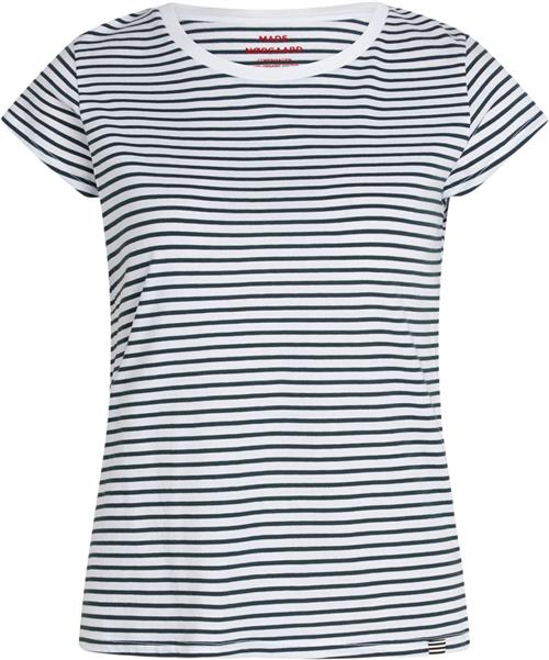 Mads Nørgaard - Copenhagen Organic Jersey Stripe Teasy Tee FAV Kvinde Magical Forest/brilliant White Kortærmede T-shirts Str L - Bomuld hos Magasin