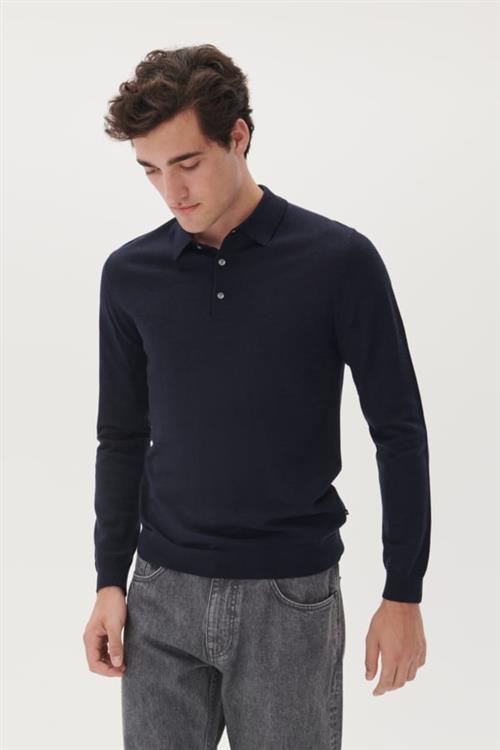 Se Matinique Maklint Mand Dark Navy Melange Langærmede Poloer Regular Fit Str S - hos Magasin ved Magasin