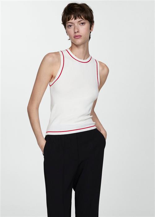 MANGO Knitted top With Contrasting Finish Kvinde Light Beige Tanktoppe Str XS - hos Magasin