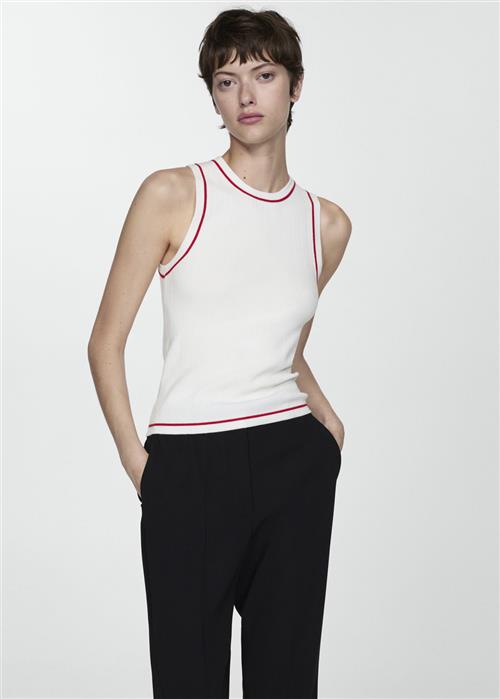 MANGO Knitted top With Contrasting Finish Kvinde Light Beige Tanktoppe Str XXS - hos Magasin