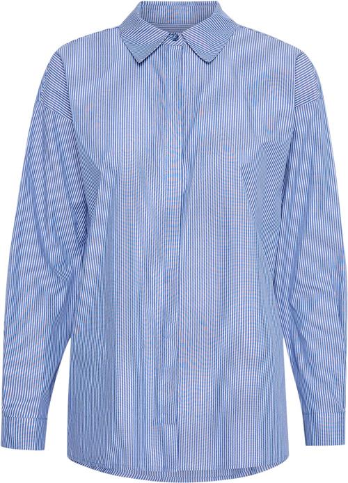 My Essential Wardrobe 03 THE Shirt Kvinde Medium Blue Striped Langærmede Skjorter Loose Fit Str 38 - hos Magasin