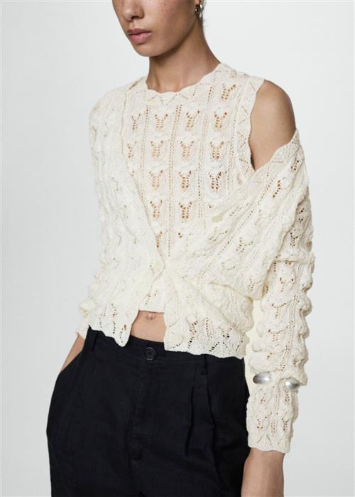 Se MANGO Crochet Knit Cardigan Kvinde Natural White Cardigans Str S - hos Magasin ved Magasin