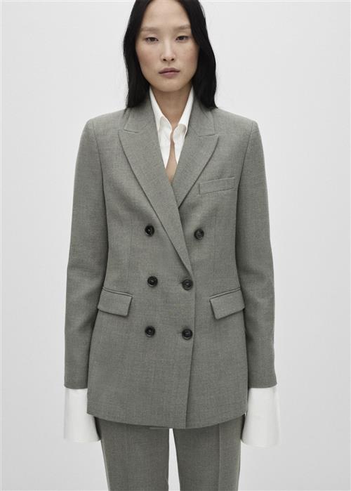 MANGO Doublebreasted Suit Jacket Kvinde Lt Pastel Grey Blazere Str XL - hos Magasin