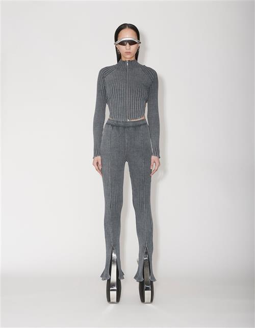 Han Kjøbenhavn Jersey Rib Slit Trousers Kvinde Dark Grey Bukser Med Smalle Ben Str M - Bomuld hos Magasin