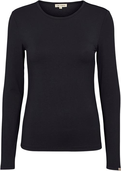 esmé studios Espenelope LS Oneck Slim T-shirt Kvinde Black Langærmede T-shirts Slim Fit Str XL - hos Magasin