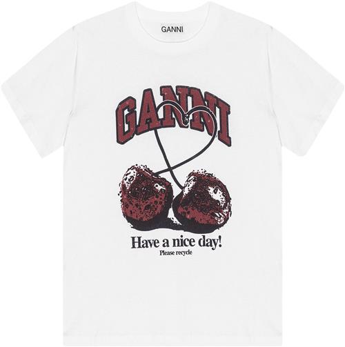 Ganni Basic Jersey Cherry Relaxed Tshirt Kvinde Bright White Kortærmede T-shirts Str XXS - hos Magasin