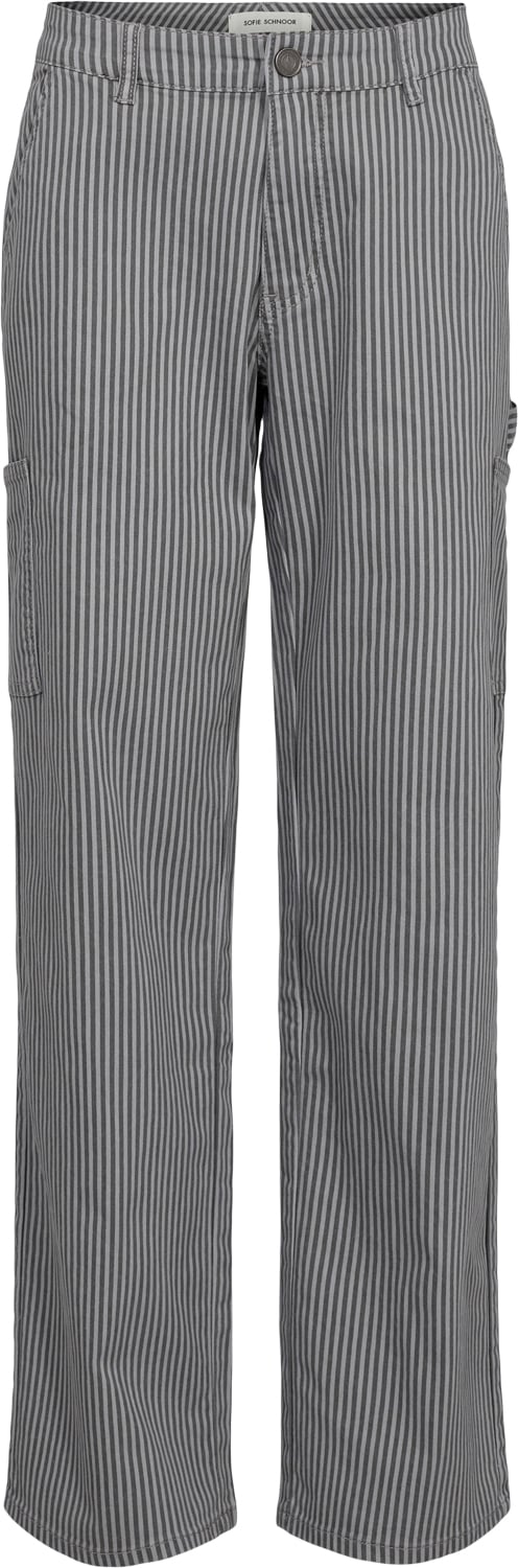 Sofie Schnoor Trousers Kvinde Grey Striped Bukser Med Brede Ben Str L - hos Magasin