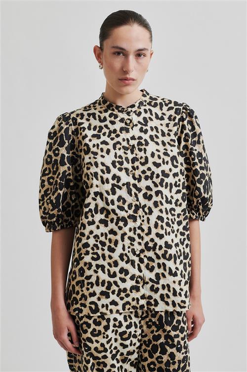 Second Female Leoa Leopard Poplin Skjorte Kvinde Kelp Kortærmede Skjorter Str XL - hos Magasin