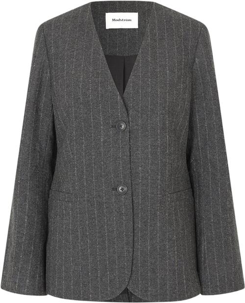 Se Modström Kristolmd Blazer Kvinde Dark Grey Pinstripe Blazere Str L - hos Magasin ved Magasin