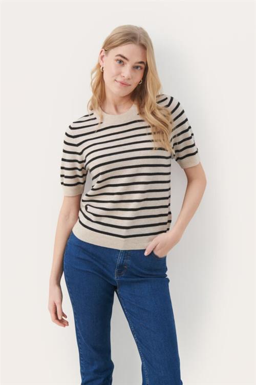 Part Two Everlottapw PU Kvinde White/black Stripe Kortærmet Strik Regular Fit Str S - hos Magasin