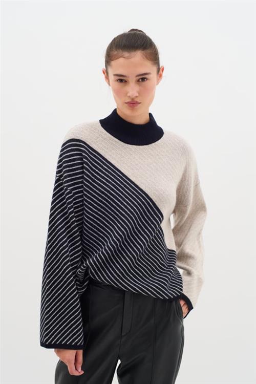 InWear Ranceliw Pullover Kvinde Haze Melange/marine Bluw Sweaters Classic Fit Str XS - hos Magasin