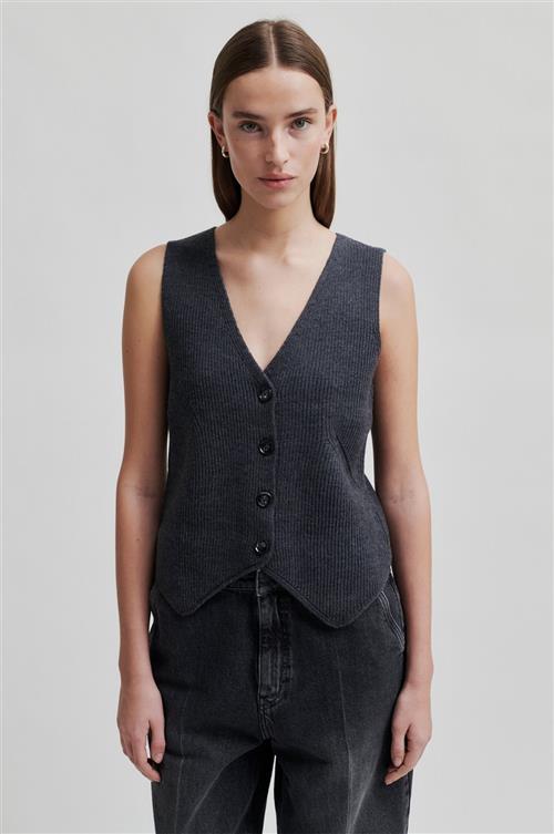 Second Female Willa Knit Waistcoat Kvinde Dark Grey Melange Sweaters Str XS - hos Magasin