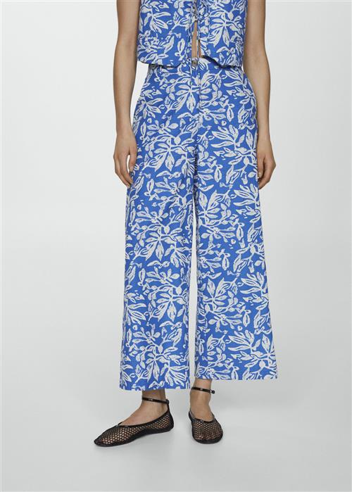 MANGO Wide leg Printed Trousers Kvinde Medium Blue Bukser Med Brede Ben Str XS - hos Magasin