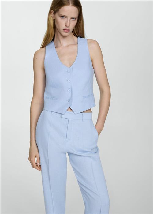 MANGO Linen Suit Waistcoat Kvinde Lt-pastel Blue Veste Str XS - hos Magasin