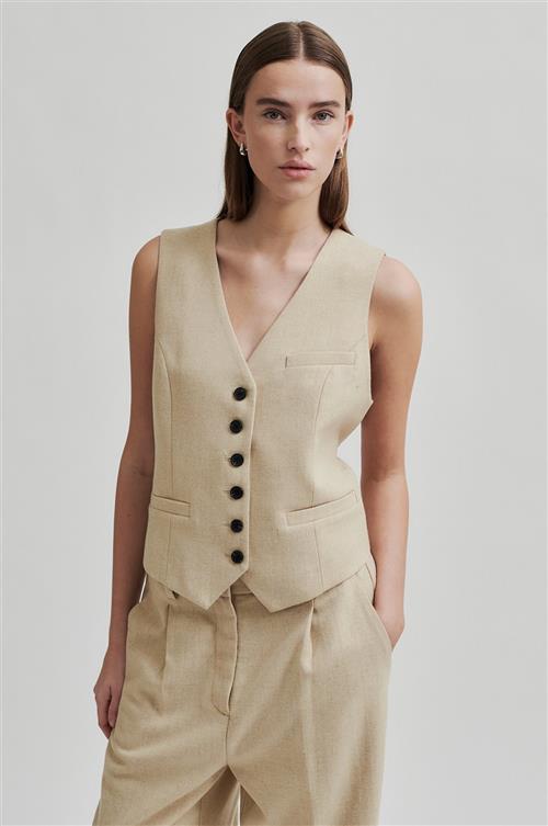 Second Female Navada Wool Waistcoat Kvinde Beige Melange Veste Str S - hos Magasin