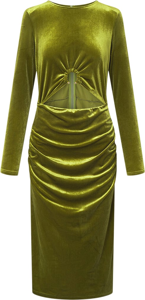 HUNKØN Saga Velour Dress Kvinde Dusty Green Midi Kjoler Str XS Velour - hos Magasin