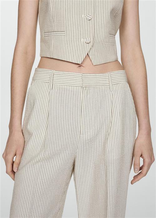 Se MANGO Straight Striped Trousers Kvinde Light Beige Bukser Med Lige Ben Str 40 - hos Magasin ved Magasin