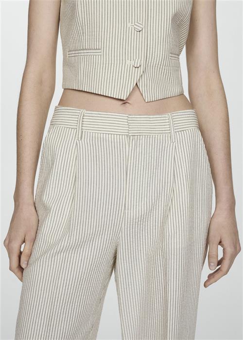 MANGO Straight Striped Trousers Kvinde Light Beige Bukser Med Lige Ben Str 36 - hos Magasin