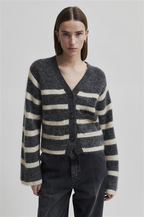 Second Female Ovalis Mohair Blend Knit Wide Sleeve Cardigan Kvinde Volcanic Ash Sweaters Str S Mohair - hos Magasin