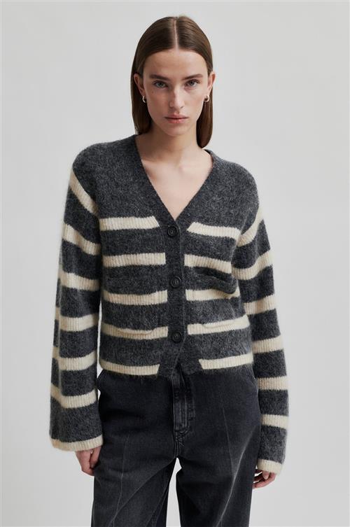 Second Female Ovalis Mohair Blend Knit Wide Sleeve Cardigan Kvinde Volcanic Ash Sweaters Str XS Mohair - hos Magasin