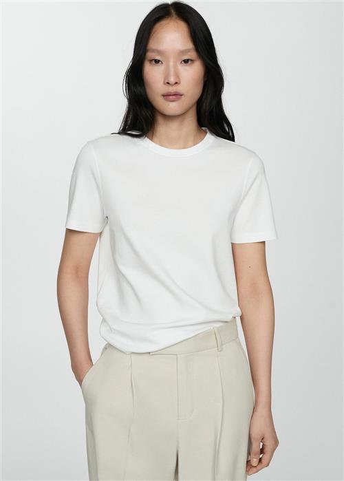 MANGO Shortsleeved Cotton T-shirt Kvinde White Kortærmede T-shirts Str S - hos Magasin