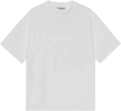 Se Ganni Heavy Cotton Drop Shoulder Heart T Kvinde Bright White Kortærmede T-shirts Str L - hos Magasin ved Magasin