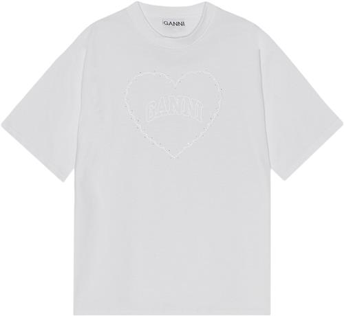 Ganni Heavy Cotton Drop Shoulder Heart T Kvinde Bright White Kortærmede T-shirts Str M - hos Magasin